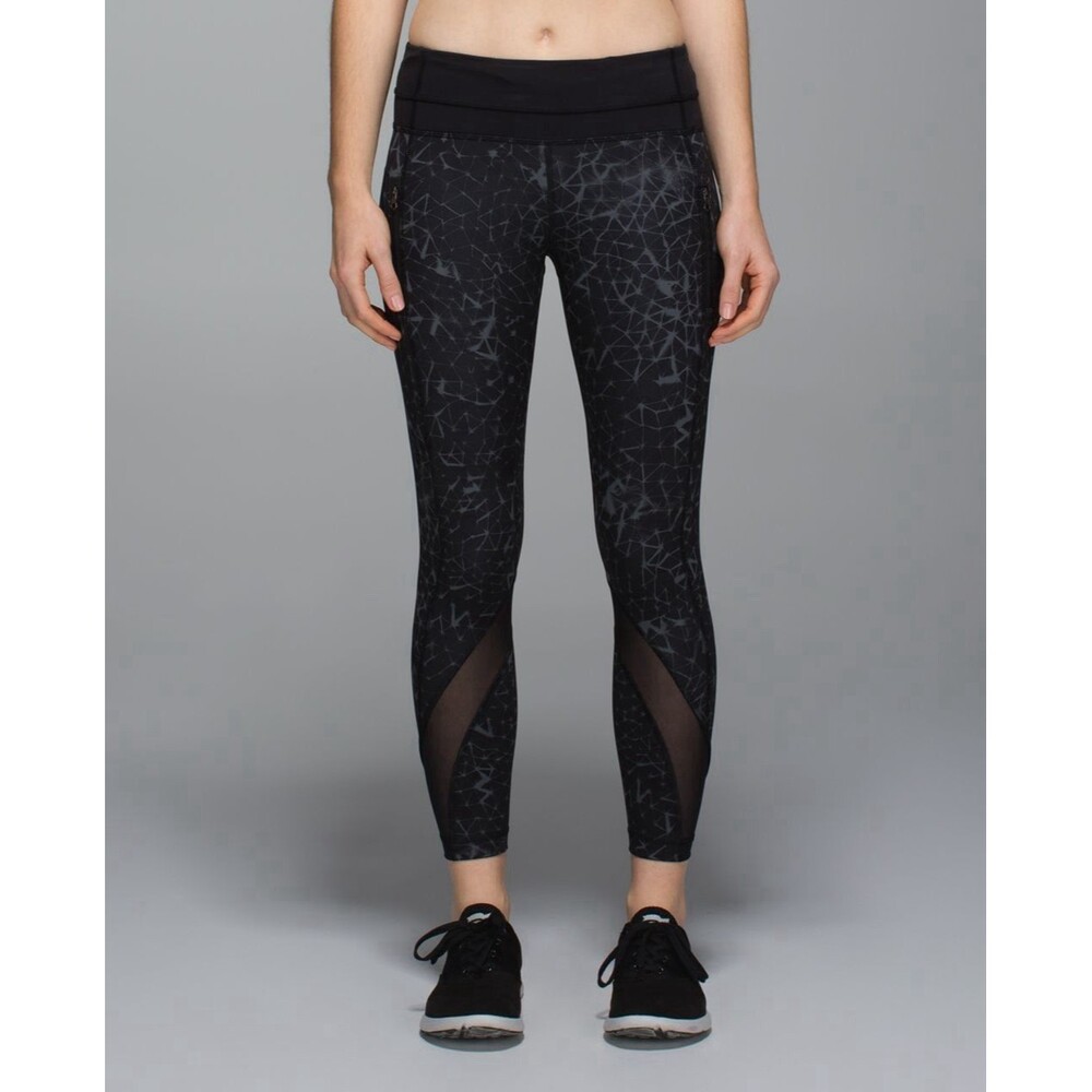 Lululemon Inspire Tight II Star Crushed Coal Mesh Panels Zip Pockets Size 6 EUC!